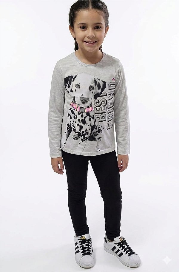 Conjunto Kyly Moletom Flanelado Best Friend Dog Mescla e Preto