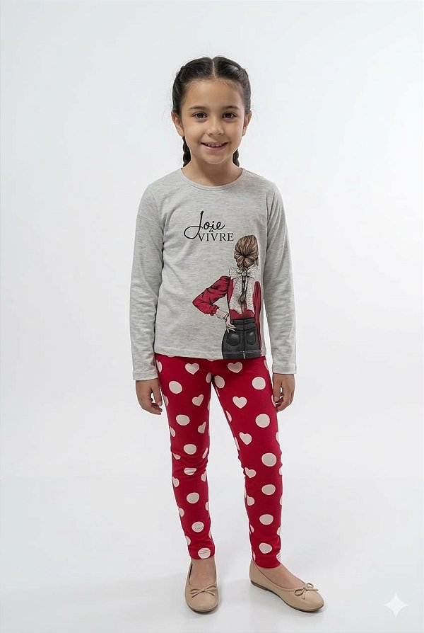 Conjunto Infantil Milon Meia Estação Blusa Joie Vivre com Legging Corações