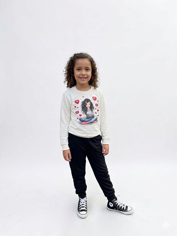 Conjunto Infantil Kyly Meia Estação Blusa Estampada com Calça Moletinho