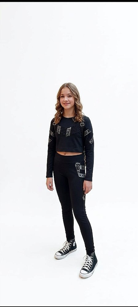Conjunto Juvenil Menina Anjo Meia Estação Cropped Manga Longa com Calça Legging