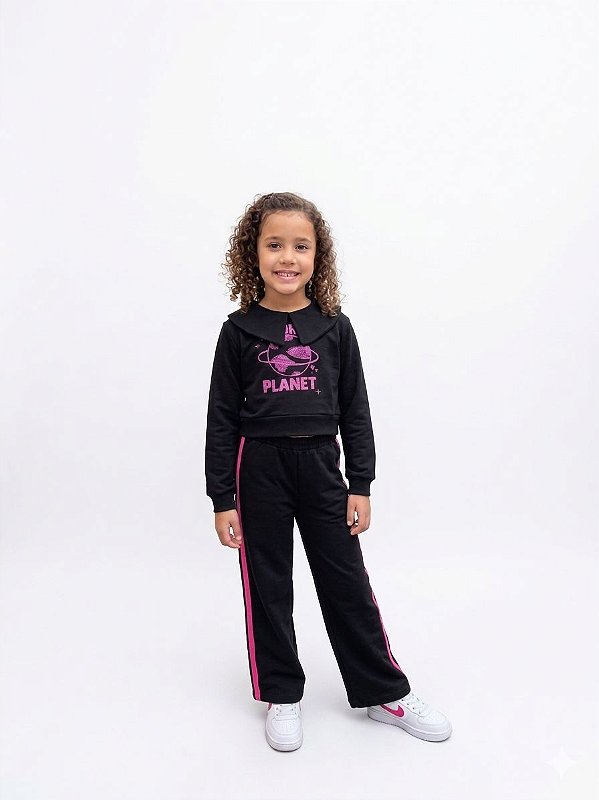 Conjunto Infantil Malwee Moletinho Sem Flanela Planet com Calça Faixa Lateral