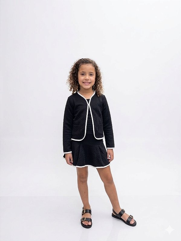 Conjunto Infantil Milon Jaquetinha com Saia Matelassê Preto