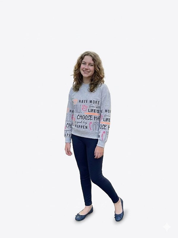 Conjunto Infantil Kyly Moletom Flanelado Blusa Estampada com Legging