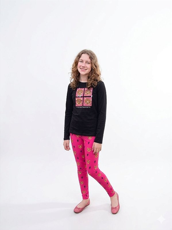 Conjunto Infantil Malwee Meia Estação Blusa Estampada com Legging Rosa