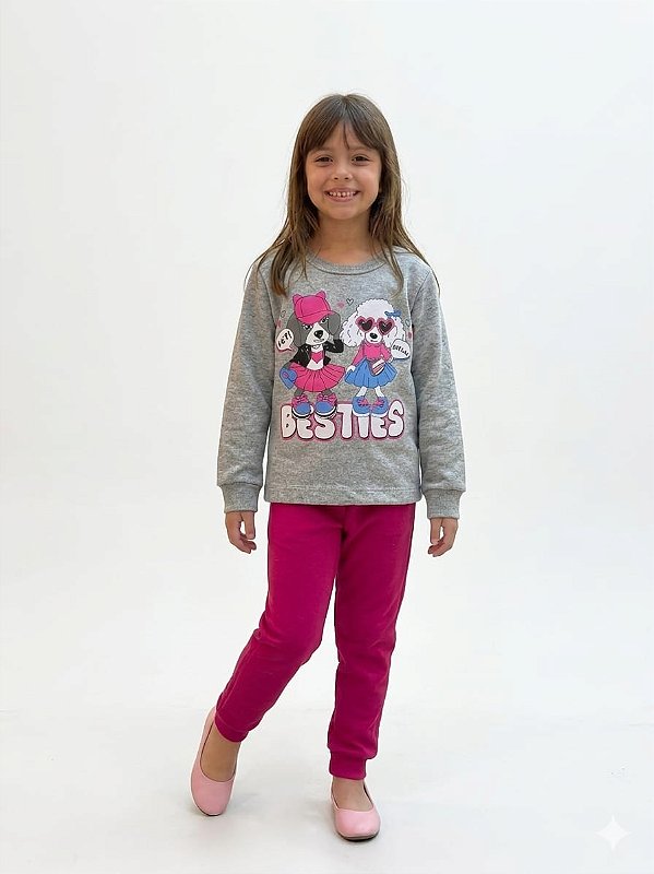 Conjunto Infantil Cato Lele Moletom Flanelado Besties com Calça