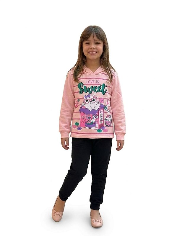 Conjunto Infantil Cato Lele Moletom Flanelado Sweet Gatinha com Calça