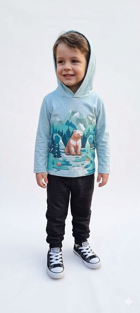 Conjunto Infantil Kyly Moletom Blusa com Capuz Urso na Montanha e Calça