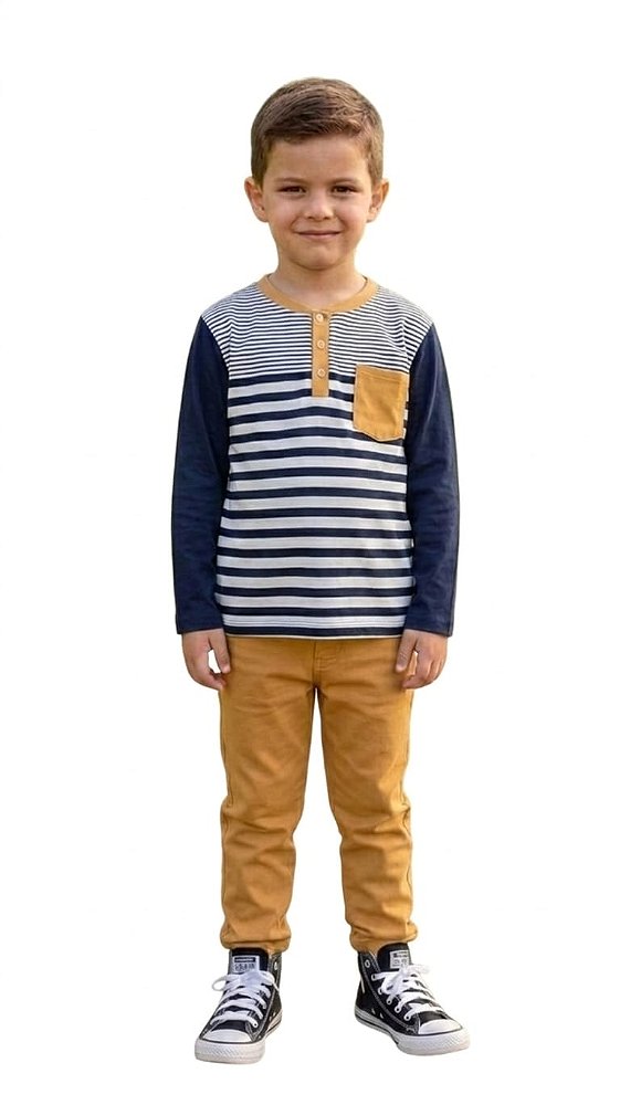 Conjunto Infantil Milon Meia Estação Camiseta Listrada com Calça