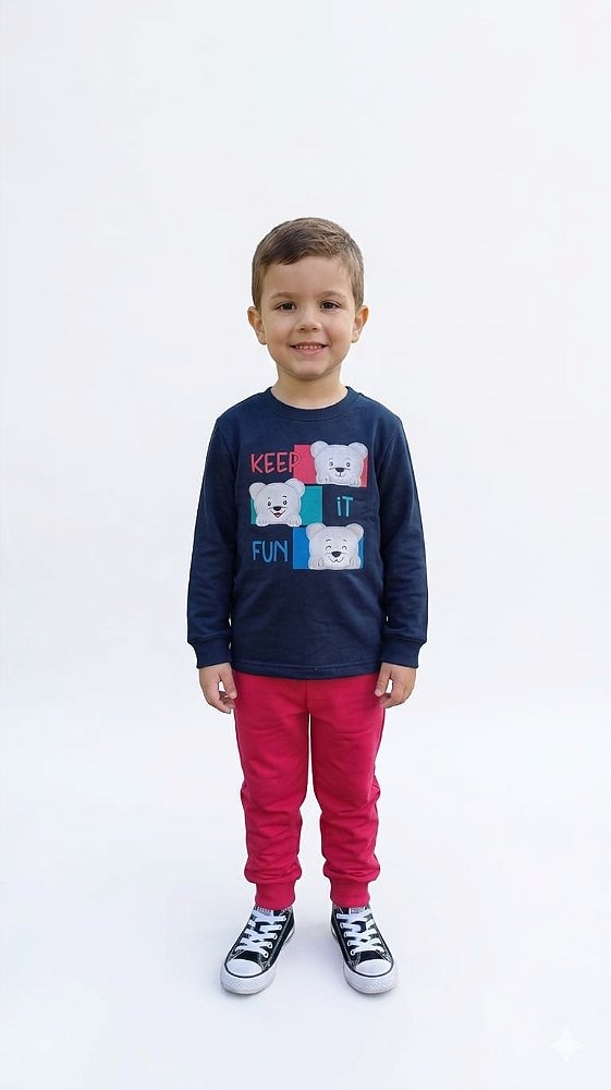 Conjunto Infantil Kyly Moletom Flanelado Ursinhos Keep Fun