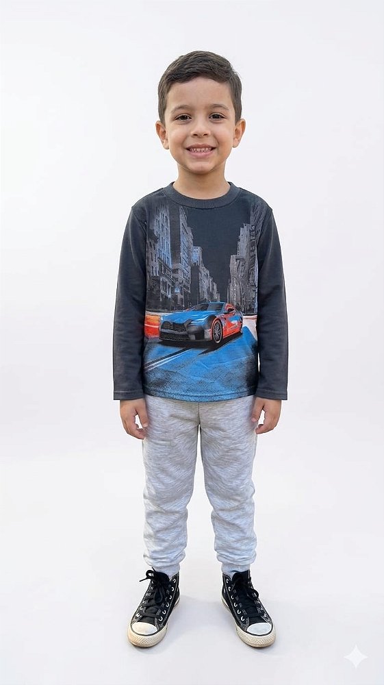 Conjunto Infantil Kyly Moletom Flanelado Carro Esportivo