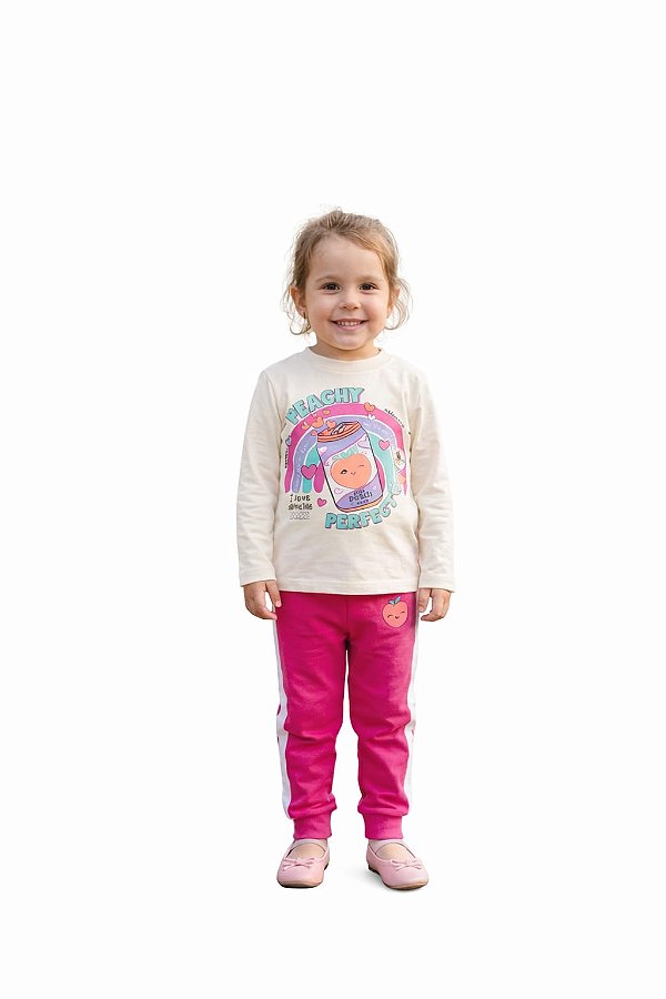 Conjunto Abrange Menina Meia Estação Off White e Pink – Peachy Perfect