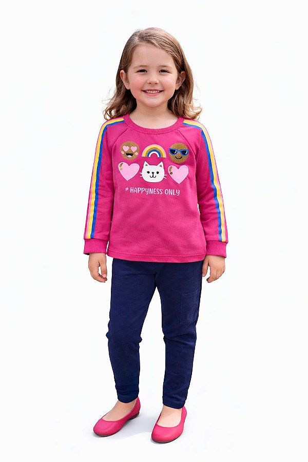 Conjunto Infantil Kyly Flanelado Pink e Marinho Happiness Only