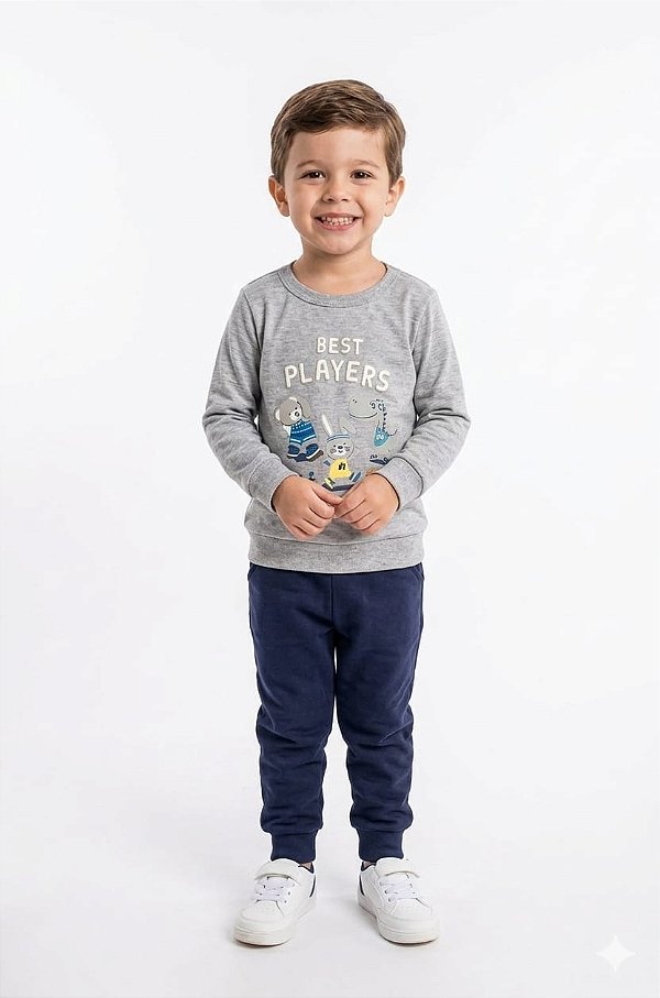 Conjunto Infantil Malwee Meia Estação Mescla e Marinho Best Players