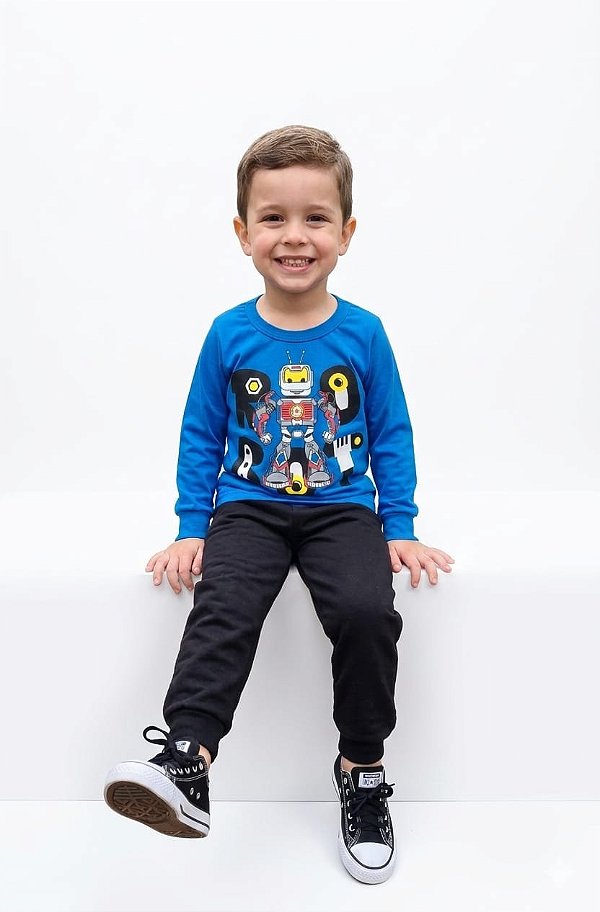 Conjunto Infantil Anale Meia Estação Azul e Preto Robô