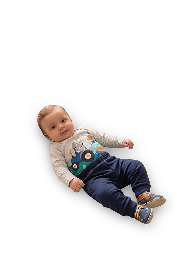 Conjunto Bebê Kyly Body e Calça em Moletom Coelhinho Trator