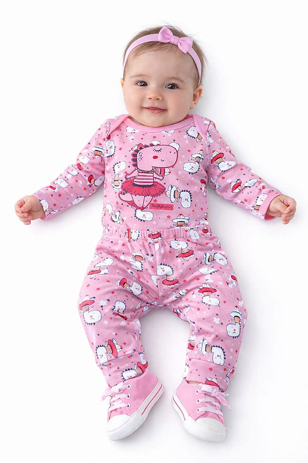 Conjunto Mafessoni Body e Mijão Rosa Hipopótama Bailarina