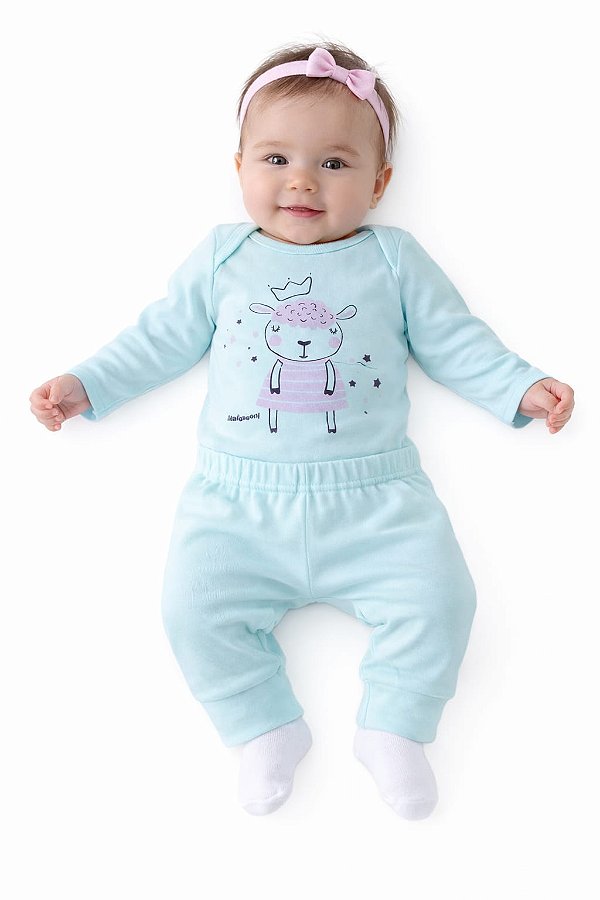 Conjunto Mafessoni Body e Mijão Verde Água Ovelhinha Princesa
