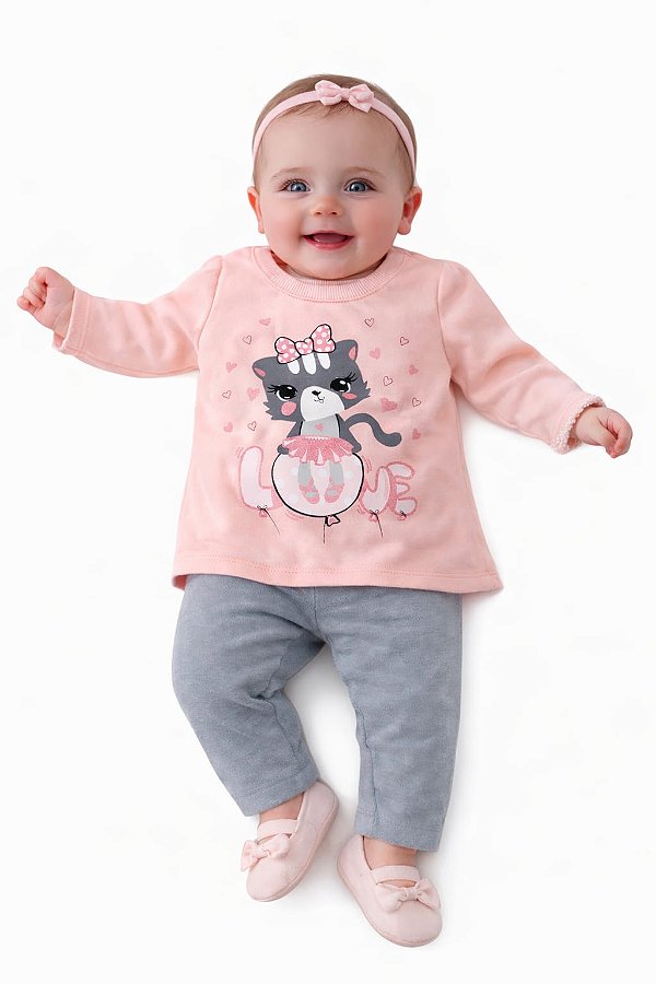 Conjunto Abrange Moletom Rosa Gatinha Bailarina