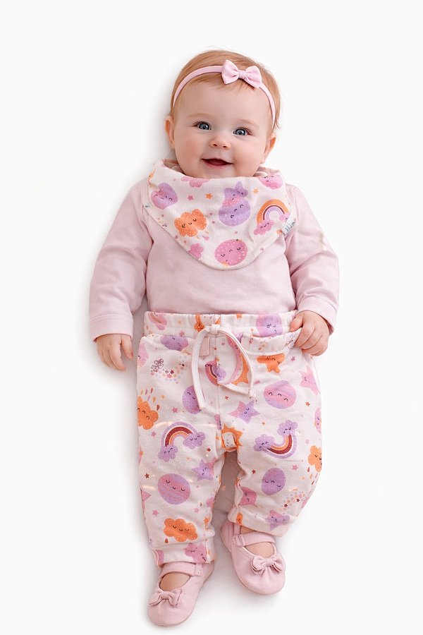 Conjunto Mafessoni Body, Mijão e Bandana Arco-Íris Fofinho