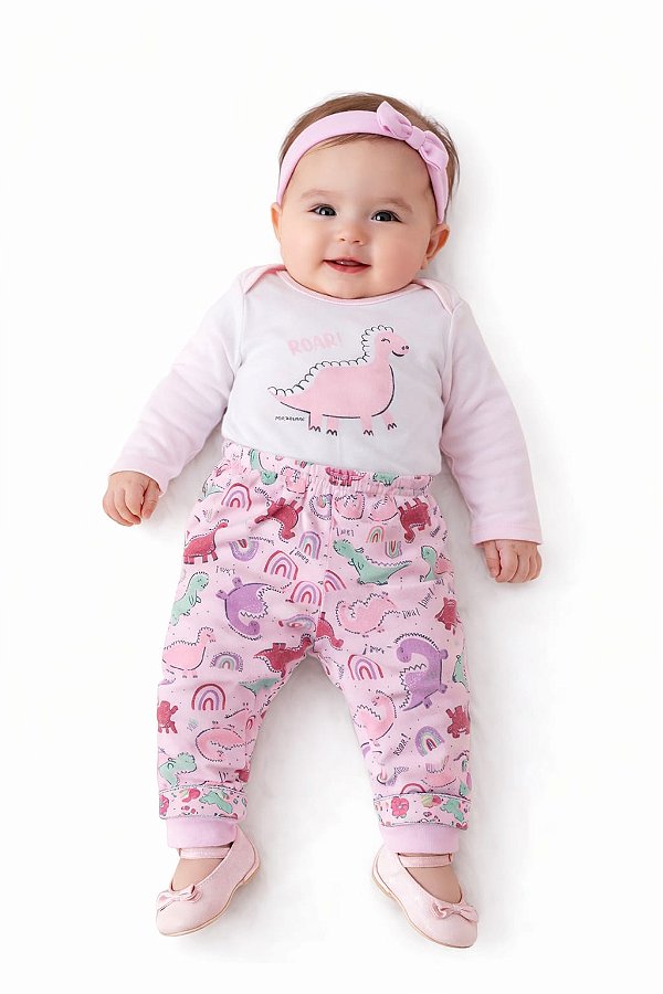 Conjunto Body e Calça Mafessoni Dinossaurinhos Rosa