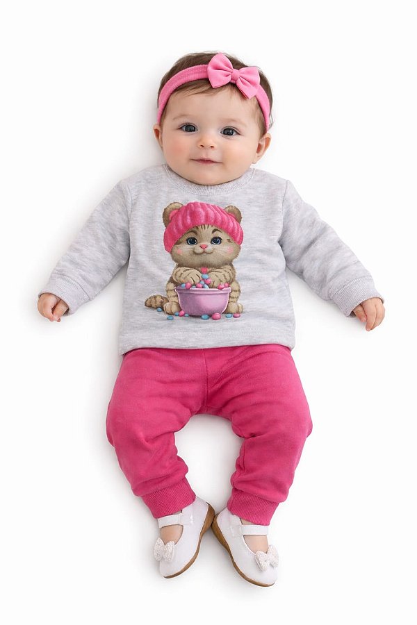 Conjunto Kyly Moletom Flanelado Gatinha Fofa