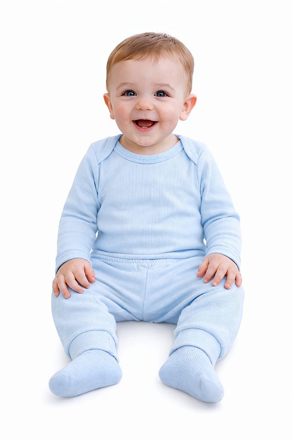 Conjunto Body e Mijão Canelado Mafessoni Azul Bebê