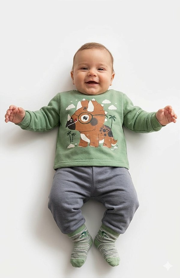 Conjunto Moletom Abrange Dino Aventureiro