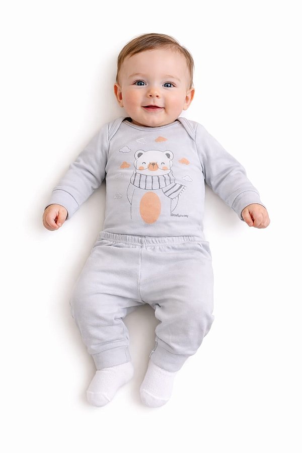 Conjunto Body e Mijão Mafessoni Ursinho com Cachecol Cinza