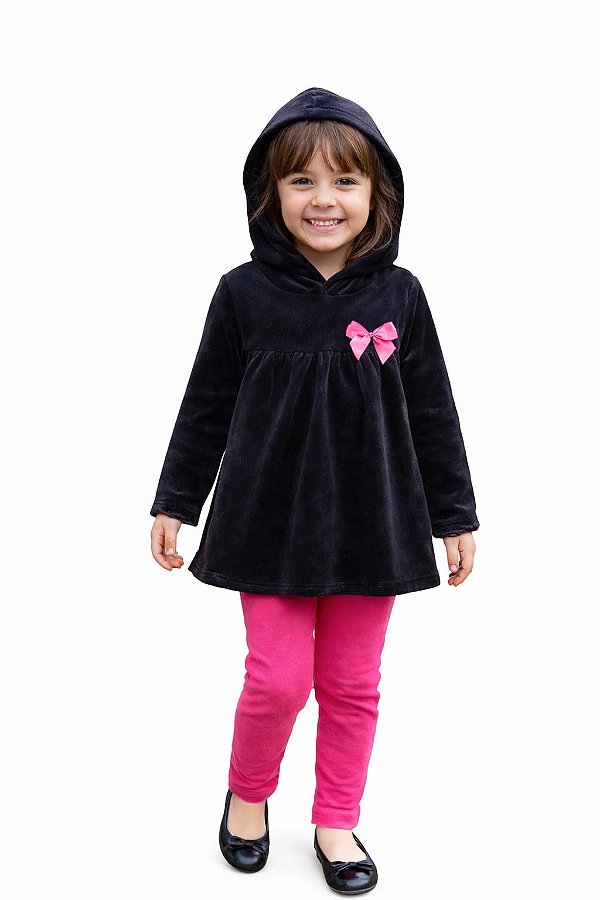 Conjunto Pipa Blusa de Camurça com Capuz e Legging