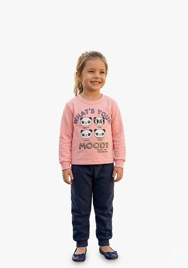 Conjunto Cato Lelê Moletom Infantil Mood Rosa e Azul Marinho