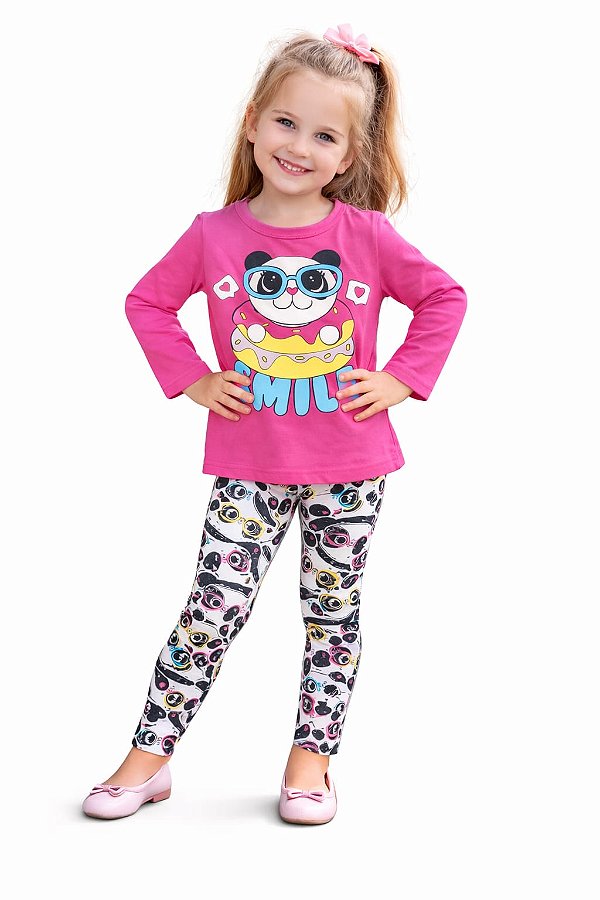 Conjunto Anale Meia Estação Blusa Panda “Smile” e Legging Estampada