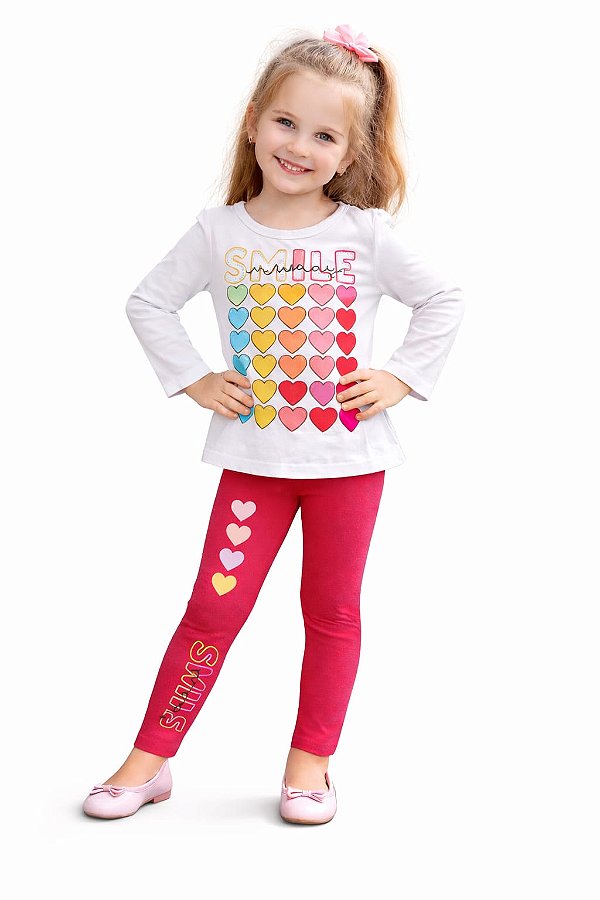 Conjunto Abrange Meia Estação Blusa “Smile” e Legging Pink Corações