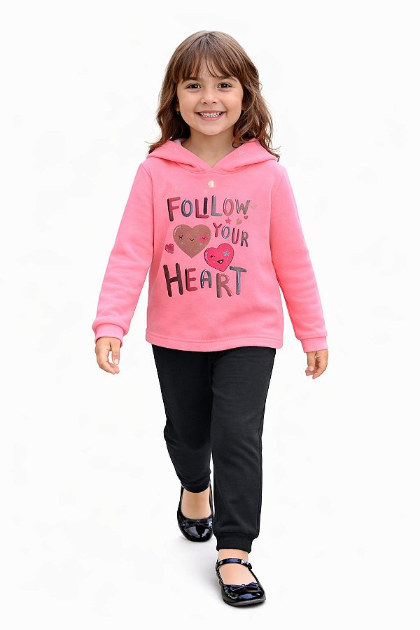 Conjunto Cato Lelé Meia Estação Moletom “Follow Your Heart” e Calça Preta