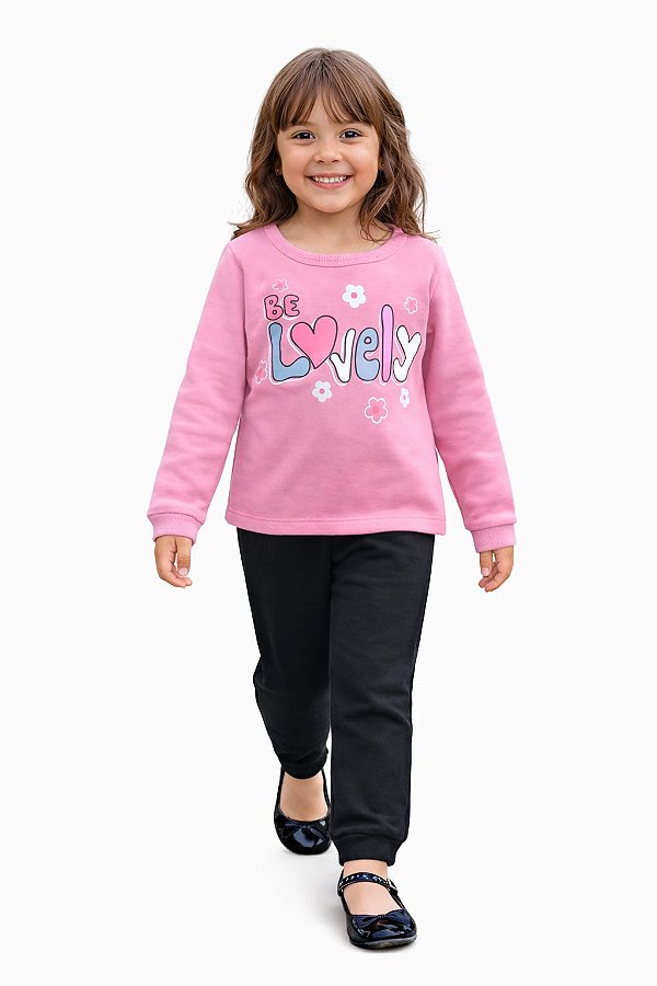Conjunto Viston Moletom “Be Lovely” e Calça Preta