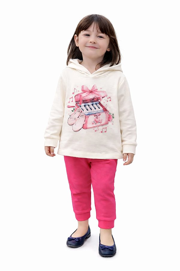 Conjunto Kyly Moletom “Música & Bailarina” com Capuz e Calça