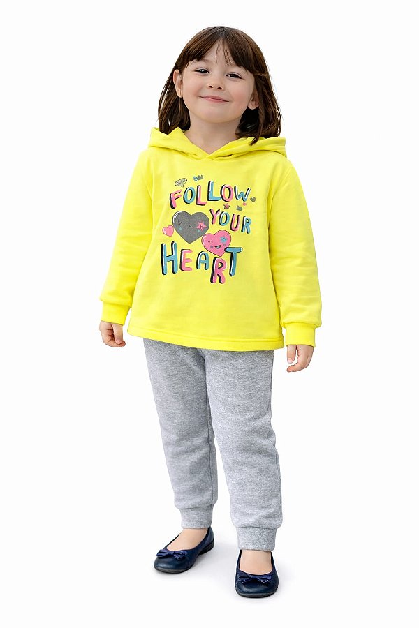 Conjunto Cato Lelé Moletom Follow Your Heart Blusa com Capuz e Calça