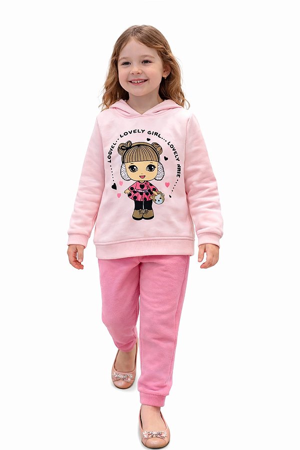 Conjunto Cato Lele Moletom Lovely Girl Blusa com Capuz e Calça