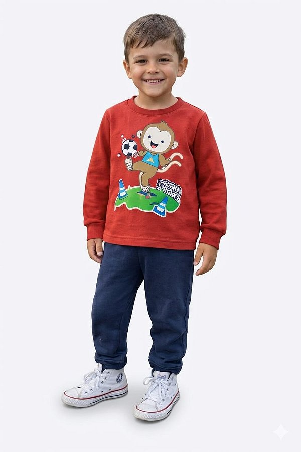 Conjunto Anale Meia Estação Macaquinho Futebol Blusa e Calça