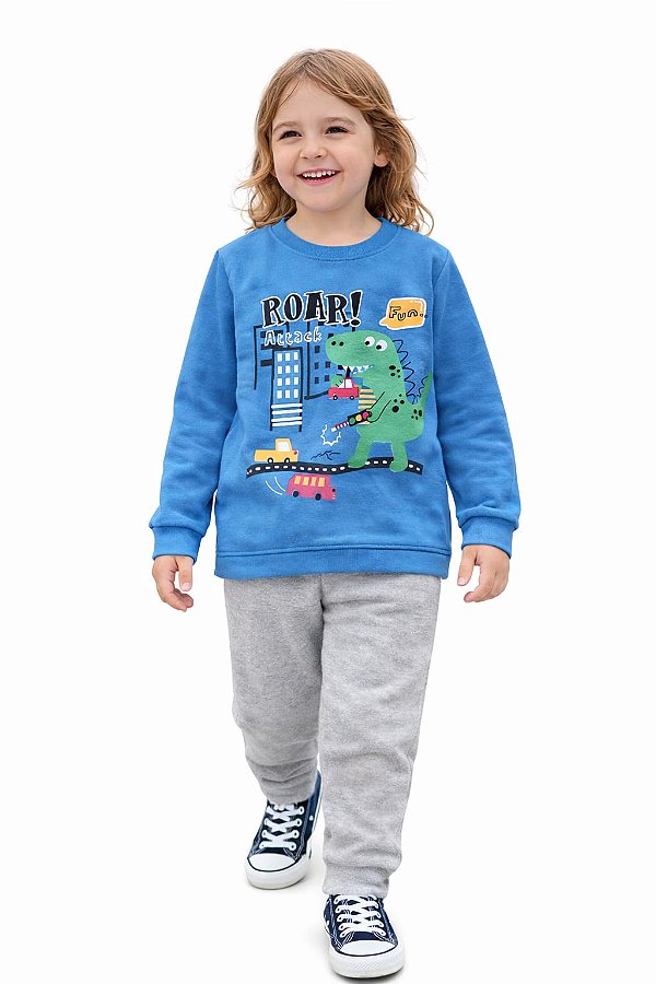 Conjunto Cleomara Moletom Dino Roar Blusa e Calça