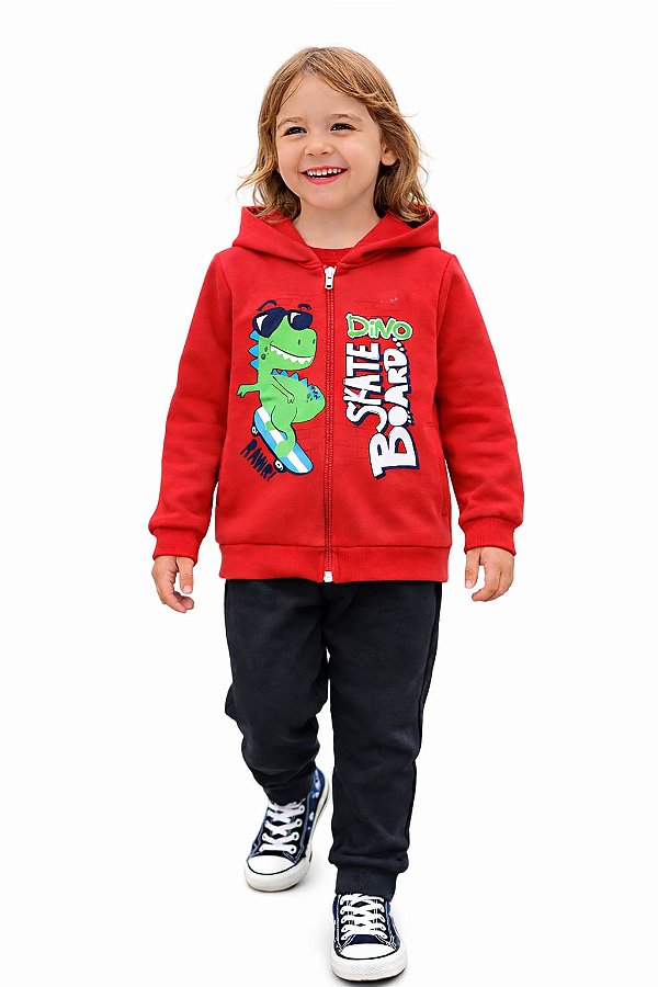 Conjunto Anale Moletom Dino Skate Jaqueta com Zíper e Capuz e Calça