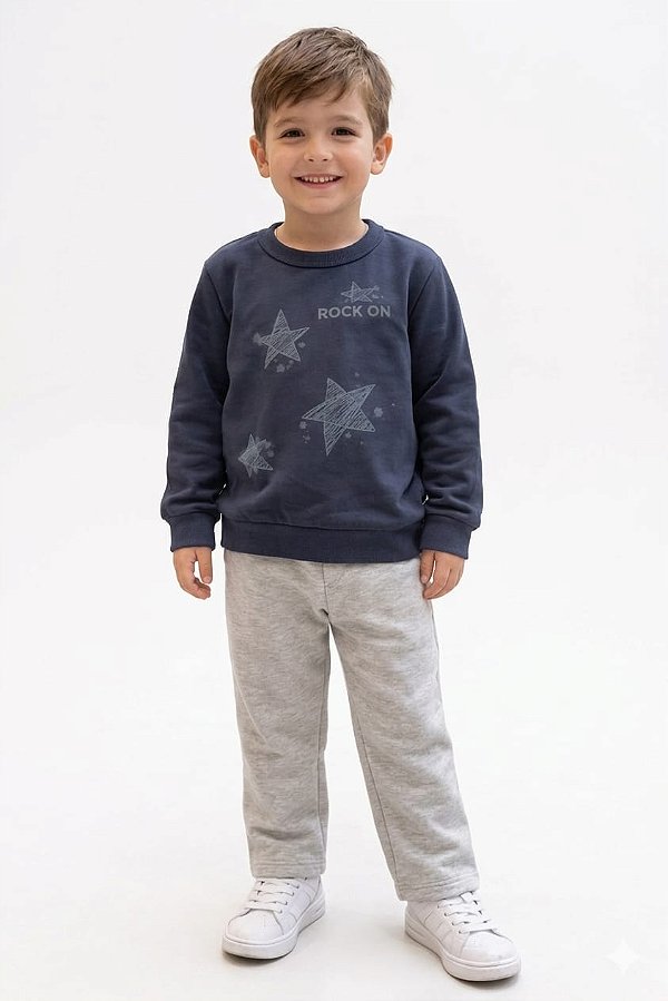 Conjunto Malwee Moletom Menino Blusão “Rock On” e Calça Mescla