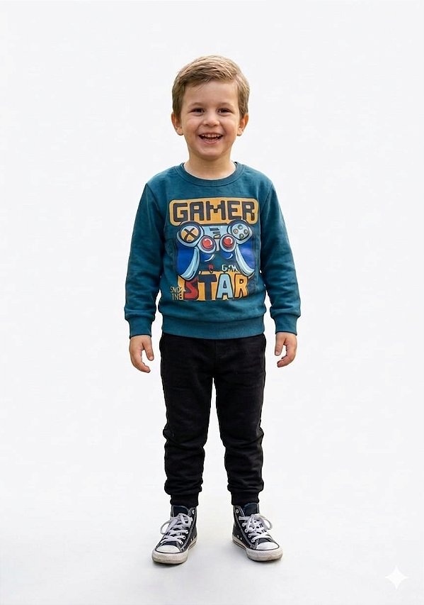 Conjunto Taita Kids Moletom Infantil Blusão “Gamer Star” e Calça Preta
