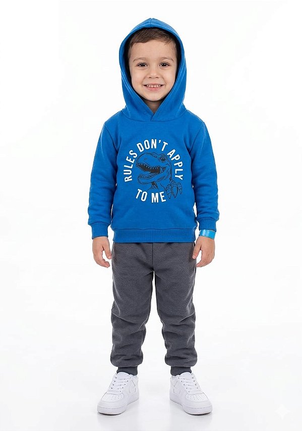 Conjunto Moletom Cato Lelê Dinossauro Azul