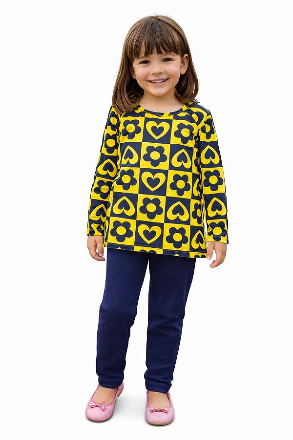 Conjunto Meia Estação Infantil Kyly Flores e Corações