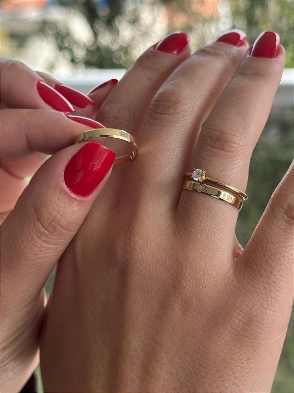 Alianças Ouro 18k Gold 3mm com Diamante