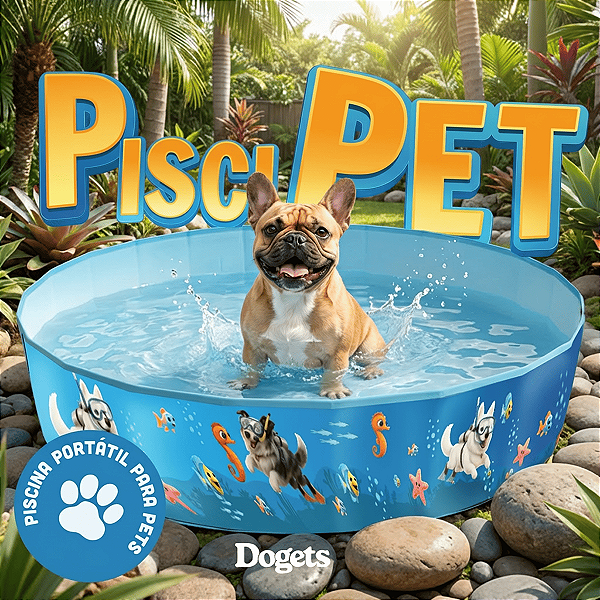 Piscina Para Pets Resistente de Lona Diversos Tamanhos Dobrável Colorida com Desenhos Verão