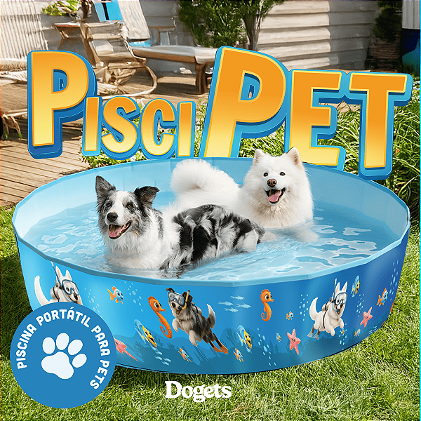 Piscina Para Pets Resistente de Lona Diversos Tamanhos Dobrável Colorida com Desenhos Verão