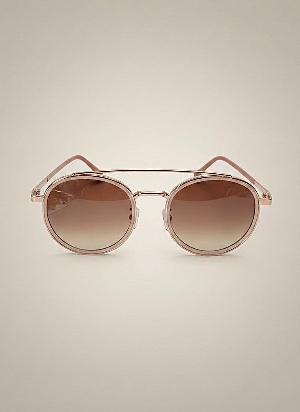 Oculos de Sol Redondo Nude e Dourado