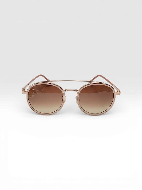 Oculos de Sol Redondo Nude e Dourado