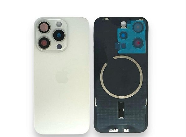 TAMPA TRASEIRA IPHONE 15 PRO COMPLETA BRANCO TITANIUM